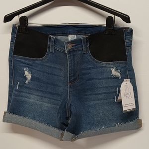 Maternity jean shorts side panel size M ( 8-10 ) Denim cotton blend Bermuda shor